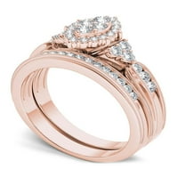 Carat T.W. Dijamantni markiza uokvireni klaster 10KT ružičasti zaručnički prsten set