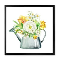 Marigolds ruže i peonies u vrtnom zalijevanju mogu uokviriti slikanje platna art print
