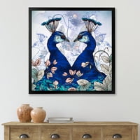 DesignArt 'Wildflowers s tradicionalnim uokvirenim umjetničkim tiskom dva plava pauna