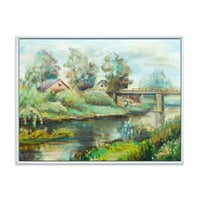 DesignArt 'Rustikalni krajolik s mostom na rijeci' jezero kućišta uokvirena platno zidni umjetnički tisak