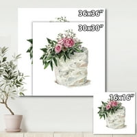Bijelo cvjetove i ružičaste ruže na torti slikanje platna umjetnički tisak