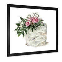 DesignArt 'bijeli cvjetovi i ružičaste ruže na torti' tradicionalni uokvireni umjetnički tisak