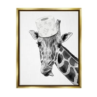 Stupell Industries žirafa i toaletni papir Kupaonice životinje i insekti slikati zlatni plutač uokviren umjetnički
