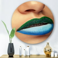 DesignArt 'izbliza žene usne s modnim make up i nosačima' moderni krug metala metala - disk od 11