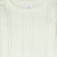 Džemper od kabelskog pletiva za djevojčice u donjem dijelu s rukavima obrubljenim faa krznom i tajicama, Komplet