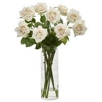 Gotovo prirodna ruža Umjetni cvjetni raspored u vazi cilindra, smeđa