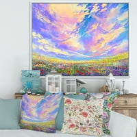 DesignArt 'raskošni oblaci preko šarenog cvijeća na polju' tradicionalno uokvirena platna zidna umjetnička tiska