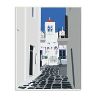 Europska obalna gradska ulica Bijela plava arhitektura uokvirena slikarskim umjetničkim otiscima