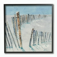 Stupell Industries Beach Fence Ocean Pejzaž plavo smeđa slika uokvirenu zidnu umjetnost prema trećim i zidovima,