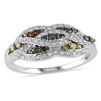 Pleteni prsten od srebra od srebra od srebra s raznobojnim dijamantima