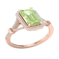 Imperijalni dragulj 10k ružičasto zlato smaragd rezano zeleno ametist ct tw dijamant halo podijeljen šank ženski