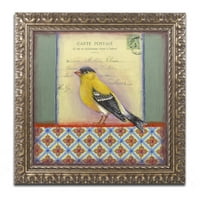 Zaštitni znak likovna umjetnost 'mala ptica 214' platno umjetnost Rachel Paxton, zlatni ukrašeni okvir