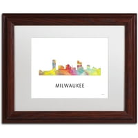 Zaštitni znak likovna umjetnost 'Milwaukee Wisconsin Skyline WB-1' Canvas Art by Marlene Watson, White Matte, Wood