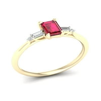 Carski dragi kamen, 10K žuto zlato, osmerokutni Rubin, 1 10K dijamant, ženski prsten