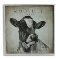 Stupell Industries Mooville Farms Rustikalni znak Vintage Dairy Cow Portret, 12, Dizajn Debi Coules