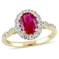 Miabella Women's Ct. Stvoren rubin, bijeli topaz i dijamant 14KT žuti zlatni koktel halo prsten