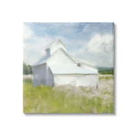 Lijepa bijela seoska kuća, Vikendica, krajolik, pašnjaci, Galerija slika - omotano platno, zidna umjetnost, 24.24