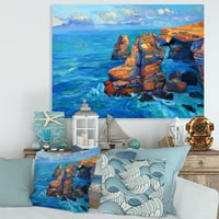 Dizajnerska umjetnost plavi ocean uz stjenovite litice, nautički i obalni otisak na platnu za zidnu umjetnost