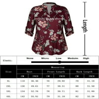 Chama Women Plus Veličina rukava s rolama tunike Paisley cvjetni print v Neck Henley majice casual bluza za žene