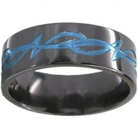 Ravni crni cirkonijev prsten plemenski dizajn anodiziran u plavoj boji