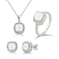 Dijamantni naglasak, stvoren Opal & White Sapphire Sterling Silver set nakita