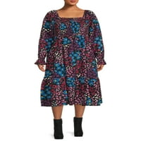 Ženska seljačka haljina veličine & veličine plus s četvrtastim izrezom u seljačkom stilu