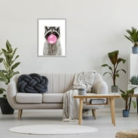 Stupell Industries Raccoon Bubble Gum Divljači Portret Grafička umjetnost siva uokvirena umjetnička print zidna