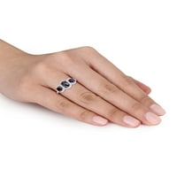 2- Carat T.W. Crno-bijeli dijamant srebrni zaručnički prsten od tri kamena