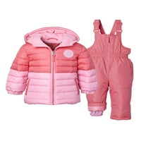 Pink Platinum Baby Toddler Girl ColorBlock Zimska jakna kaput i snježne hlače Bib, Snowsoit Set