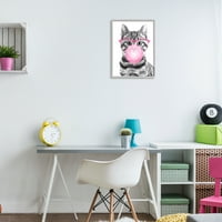 Stupell Industries Obožava mačja mjehurića guma ružičaste naočale jednobojne ilustracije Grafička umjetnost siva