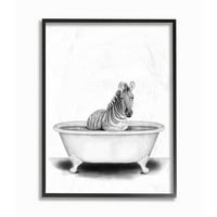 Stupell Industries Zebra u kadi Smiješno životinjsko crtež u kupaonici uokvirenu zidnu umjetnost Rachel Neiman,