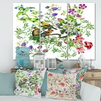 DesignArt 'tropske ptice koje sjede na cvjetaćem drvetu' tradicionalni platno zidni umjetnički tisak