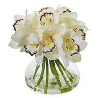 Gotovo prirodni umjetni aranžman od kimbidij orhideje u staklenoj vazi