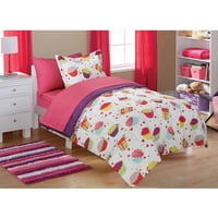 Glavne stanice Kids Pink Cupcake 7-dijelni krevet u setu za posteljinu s vrećicom, puni