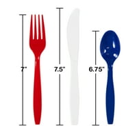 4. srpnja Crveni, bijeli i plavi plastični set za jelo za jednokratnu upotrebu, CT. -Way za proslavu