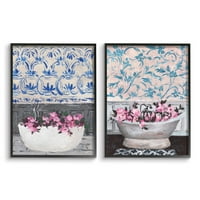 Stupell Industries Cvjetovi u kadici ružičasto plavi dizajn interijera uokvireni zidna umjetnost Melissa Wang