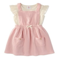 Wonder Nation Baby & Toddler Girls Ruffle Ruffle Ruffle Top & Pinafore haljina, Outfit Set