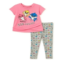 Baby Shark Baby Girls & Toddler Girls Cross-front majica s kratkim rukavima i gamašama, dvodijelni odjevni set,