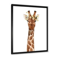 DesignArt 'Portret žirafe s seoskom kućom uokvirenom umjetničkom tiskom iz bijelog cvijeća