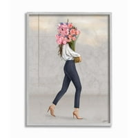 Ženska figura A. M., Modni cvjetni buket A. M., glamurozni dizajn zidne umjetnosti u okviru A. M., 11 14