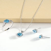 Imperijalni dragulj Sterling Silver Silver Cut Swiss Blue Topaz stvorio je bijeli safirski halo set nakita