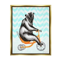 Stupell Industries Roaring Medvjed jahanje Tricikl Whimsical Chevron uzorak grafička umjetnost Metalno zlato plutajuće