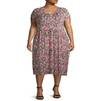 Terra & Sky plus size tiskana V-izreza MIDI haljina