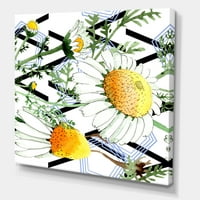 DesignArt 'Divlja proljetna kamilica cvjetovi na geometrijskim linijama' tradicionalno platno zidne umjetničke tiska
