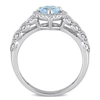 Miabella Ženska karat T.G.W. Nebesko plavi topaz i dijamantni naglasak 10kt bijelo zlato halo srčani prsten