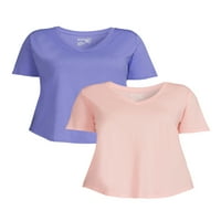 Terra & Sky Women's Plus V Neck majica s kratkim rukavima, 2-pack
