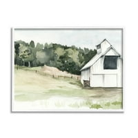 Stupell Industries tihe seoske seoske kuće vikendica zelena pašnjaka bijela uokvirena umjetnička print zidna umjetnost,