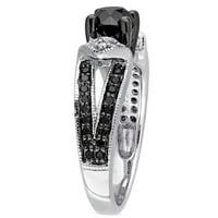 Miabella Ženska karat T.W. Crno -bijeli dijamant Sterling Silver Split Shank zaručnički prsten