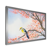 Prekrasna plava ptica koja sjedi na cvjetanoj grani uokvirila sam slikanje platna umjetnički tisak