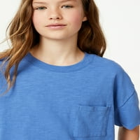 Besplatno montaže djevojke s kratkim rukavima ošišana džepna majica, 2-paket, veličine 4-18